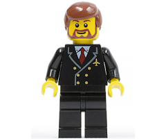 Airport - Pilot with Red Tie and 6 Buttons, Black Legs, Reddish Brown Hair, Brown Beard Rounded