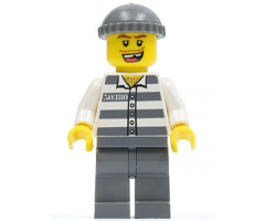 Police - Jail Prisoner 50380 Prison Stripes, Dark Bluish Gray Legs, Dark Bluish Gray Knit Cap, Missing Tooth