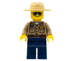 Forest Police - Dark Tan Shirt with Pockets, Radio and Gold Badge, Dark Blue Legs, Campaign Hat, Black and Silver Sunglasses