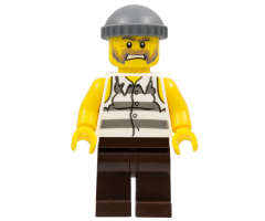 Police - Jail Prisoner Shirt with Prison Stripes and Torn out Sleeves, Dark Brown Legs, Dark Bluish Gray Knit Cap