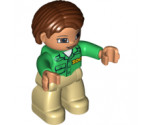 Duplo Figure Lego Ville, Female, Tan Legs, Green Top with 'ZOO' on Front and Back, Reddish Brown Hair, Brown Eyes (Zoo Worker)
