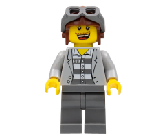 Police - Jail Prisoner Jacket over Prison Stripes, Dark Bluish Gray Legs, Aviator Cap and Goggles, Missing Tooth