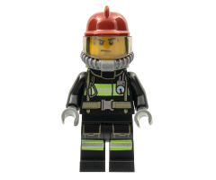 Fire - Reflective Stripes with Utility Belt, Dark Red Fire Helmet, Yellow Air Tanks, Sweat Drops
