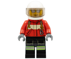 Fire - Pilot Male, Red Fire Suit with Carabiner, Reflective Stripes on Black Legs, White Helmet, Silver Sunglasses