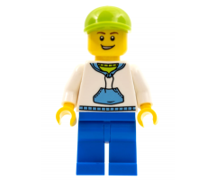 White Hoodie with Blue Pockets, Blue Legs, Lime Short Bill Cap
