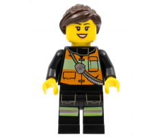 Fire - Reflective Stripe Vest with Pockets and Shoulder Strap, Dark Brown Ponytail and Swept Sideways Fringe