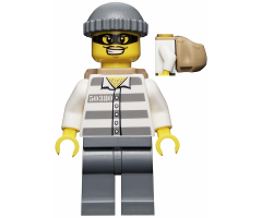 Police - Jail Prisoner 50380 Prison Stripes, Dark Bluish Gray Legs, Dark Bluish Gray Knit Cap, Backpack, Mask