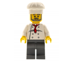 Chef - White Torso with 8 Buttons, Dark Bluish Gray Legs, Gray Beard