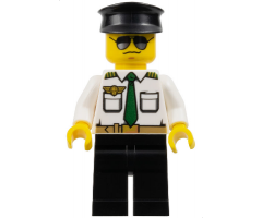 Airport - Pilot, White Shirt with Dark Green Tie and Belt, Black Legs, Black Hat