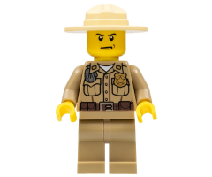 Forest Police - Dark Tan Shirt with Pockets, Radio and Gold Badge, Dark Tan Legs, Campaign Hat, Angry Eyebrows and Scowl