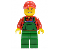Overalls Farmer Green, Red Cap with Hole, Open Grin
