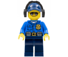Police - City Officer, Gold Badge, Dark Blue Cap with Hole, Headphones, Sunglasses