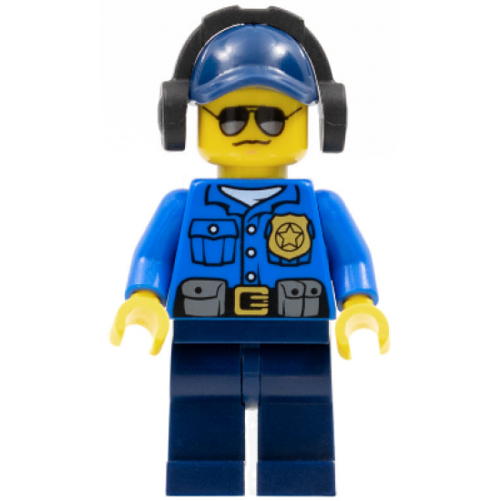 Police - City Officer, Gold Badge, Dark Blue Cap with Hole, Headphones, Sunglasses