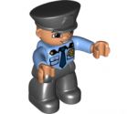 Duplo Figure Lego Ville, Male Police, Black Legs, Medium Blue Top with Badge, Black Hat