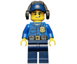 Police - City Officer, Gold Badge, Dark Blue Cap with Hole, Headphones, Lopsided Grin