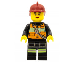 Fire - Reflective Stripe Vest with Pockets and Shoulder Strap, Dark Red Fire Helmet, Female Red Lips