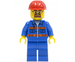Blue Jacket with Pockets and Orange Stripes, Blue Legs, Red Construction Helmet, Safety Goggles