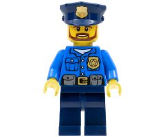 Police - City Officer, Gold Badge, Police Hat, Beard