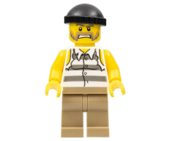 Police - Jail Prisoner Shirt with Prison Stripes and Torn out Sleeves, Dark Tan Legs, Black Knit Cap