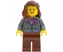 Dark Bluish Gray Jacket with Magenta Scarf, Reddish Brown Legs, Reddish Brown Female Hair over Shoulder