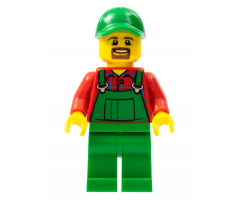 Overalls Farmer Green, Green Cap with Hole, Brown Moustache and Goatee
