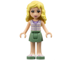 Friends Naya, Sand Green Skirt, White Plaid Button Shirt