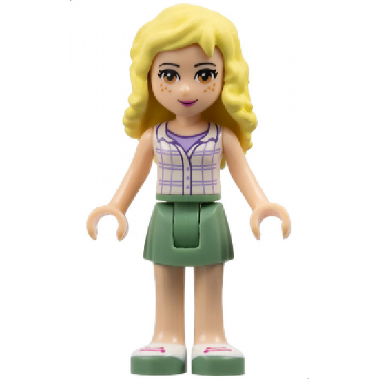Friends Naya, Sand Green Skirt, White Plaid Button Shirt