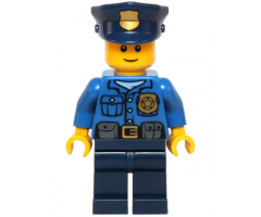 Police - Gold Badge, Police Hat, Black Eyebrows, Smile