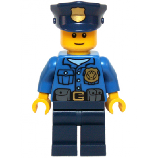 Police - Gold Badge, Police Hat, Black Eyebrows, Smile