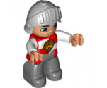 Duplo Figure Lego Ville, Male Castle, Dark Bluish Gray Legs, Red and White Chest with Lion on Shield, Helmet