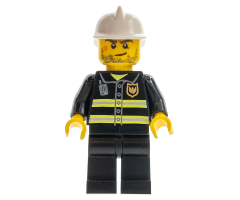 Fire - Reflective Stripes, Black Legs, White Fire Helmet, Crooked Smile with Scar
