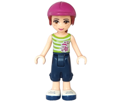 Friends Mia, Dark Blue Cropped Trousers, Lime and White Striped Top, Helmet