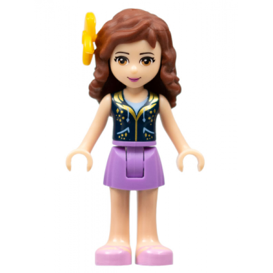Friends Olivia, Medium Lavender Skirt, Dark Blue Vest Top, Flower