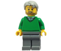 Green V-Neck Sweater, Dark Bluish Gray Legs, Light Bluish Gray Short Tousled Hair, Beard (Thanksgiving Pop)