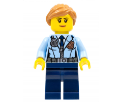 Police - City Officer Female, Jacket with Dark Blue Tie, Radio and Gold Badge, Dark Blue Legs, Medium Nougat Ponytail and Swept Sideways Fringe