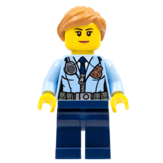 Police - City Officer Female, Jacket with Dark Blue Tie, Radio and Gold Badge, Dark Blue Legs, Medium Nougat Ponytail and Swept Sideways Fringe