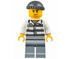 Police - Jail Prisoner 86753 Prison Stripes, Dark Bluish Gray Knit Cap, Scowl