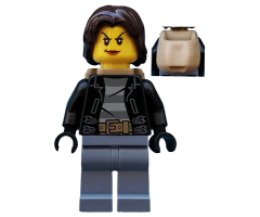 Police - City Bandit Crook Female, Sand Blue Legs, Dark Brown Mid-Length Tousled Hair, Backpack