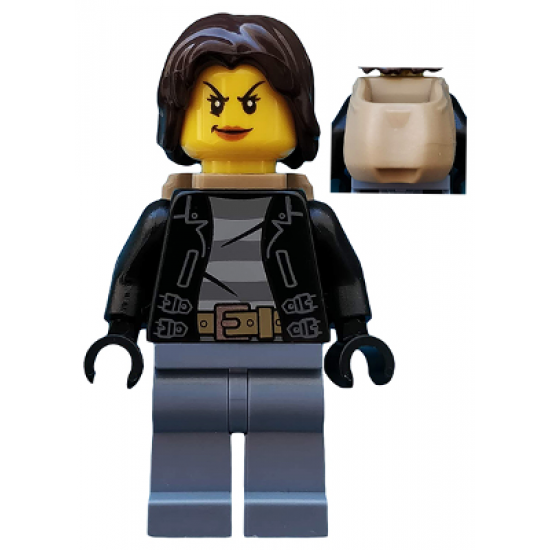 Police - City Bandit Crook Female, Sand Blue Legs, Dark Brown Mid-Length Tousled Hair, Backpack