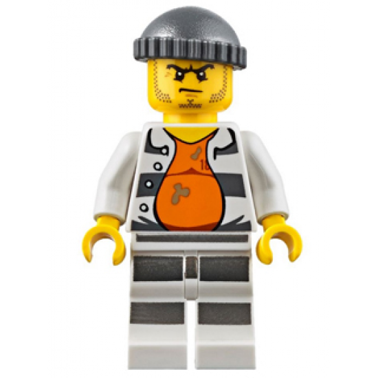 Police - Jail Prisoner 18675, Open Shirt, Striped Legs, Gray Knit Cap