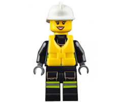 Fire - Reflective Stripes with Utility Belt and Flashlight, Life Jacket, White Fire Helmet, Peach Lips Open Mouth Smile