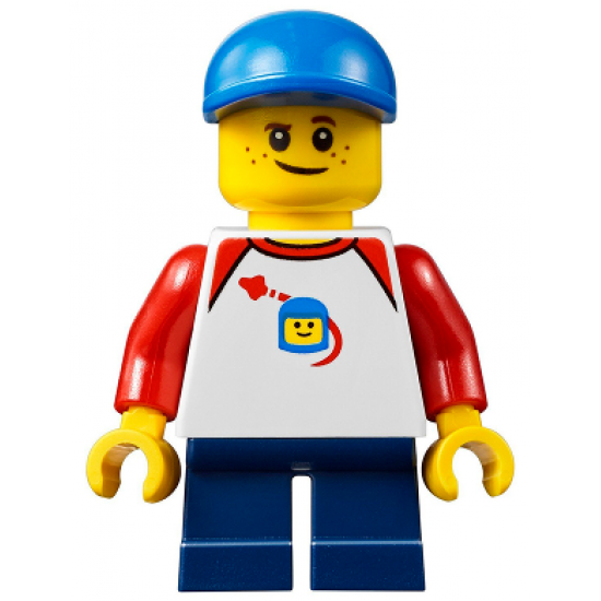 Boy, Freckles, Classic Space Shirt with Red Sleeves, Dark Blue Short Legs