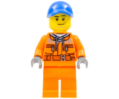 Tow Truck Driver - Male, Orange Safety Jacket, Reflective Stripe, Sand Blue Hoodie, Orange Legs, Blue Cap with Hole, Stubble