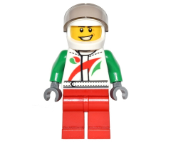 Octan - Jacket with Red and Green Stripe, Red Legs, White Helmet, Trans-Black Visor, Crooked Smile and Laugh Lines