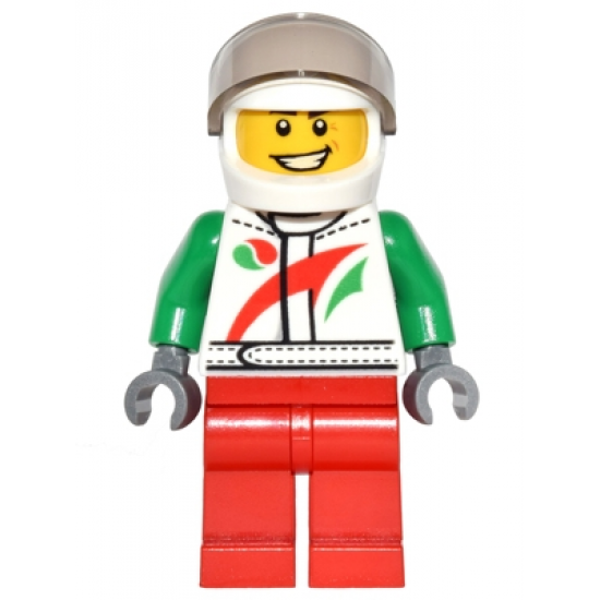 Octan - Jacket with Red and Green Stripe, Red Legs, White Helmet, Trans-Black Visor, Crooked Smile and Laugh Lines