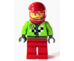Lime Jacket with Wrench and Black and White Checkered Pattern, Red Legs, Red Helmet, Trans-Clear Visor