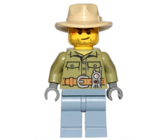 Volcano Explorer - Male, Shirt with Belt and Radio, Tan Fedora Hat, Crooked Smile and Scar