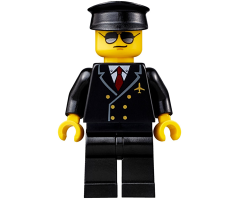 Airport - Pilot, Black Legs, Red Tie and 6 Buttons, Black Hat, Black and Silver Sunglasses