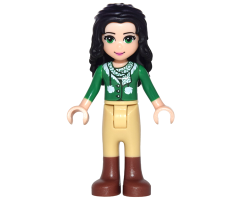 Friends Emma, Tan Riding Pants, Green Sweater with Scarf