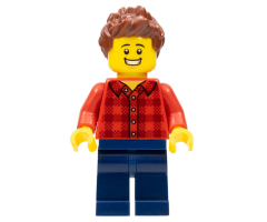 Race Fan - Male, Red Plaid Flannel Shirt, Dark Blue Legs, Reddish Brown Spiked Hair, Open Mouth Smile with Teeth